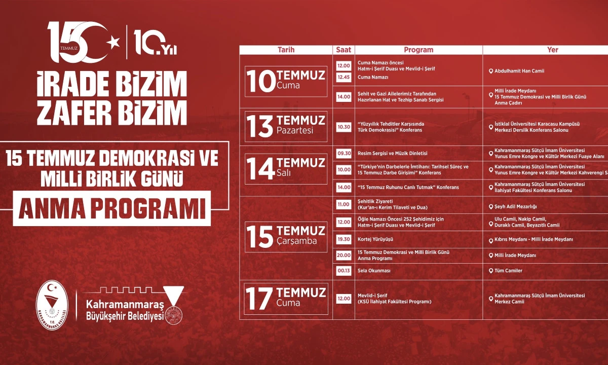 15 Temmuz Demokrasi ve Milli Birlik G&uuml;n&uuml; Anma Programları Başlıyor