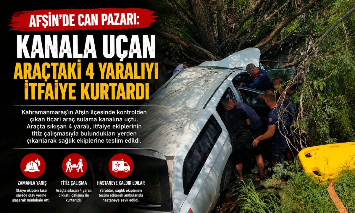 Afşin&rsquo;de Can Pazarı: Kanala U&ccedil;an Ara&ccedil;taki 4 Yaralıyı İtfaiye Kurtardı