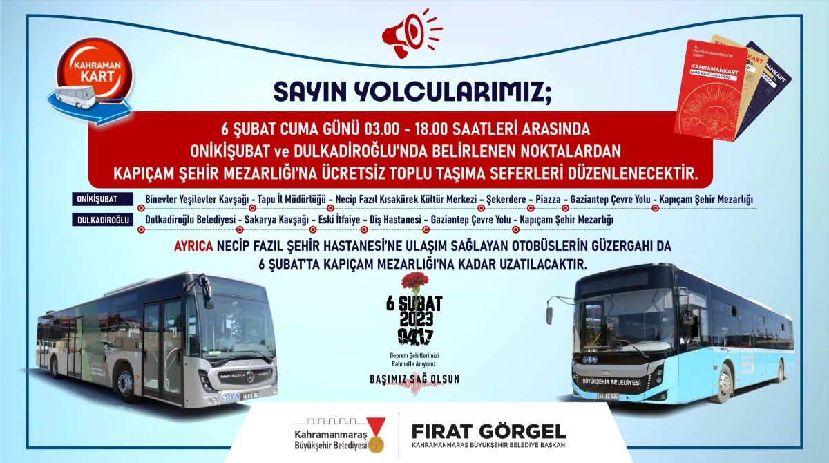 B&uuml;y&uuml;kşehir&rsquo;den 6 Şubat&rsquo;ta mezarlık ziyaretleri i&ccedil;in &uuml;cretsiz ulaşım