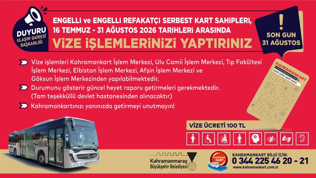 Engelli ve Engelli Refakat&ccedil;i Serbest Kartlarında Vize Yenileme D&ouml;nemi Başladı