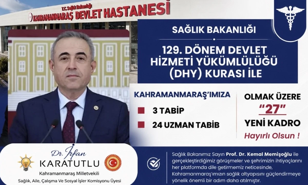 Kahramanmaraş&rsquo;a 27 Yeni Hekim Kadrosu Tahsis Edildi
