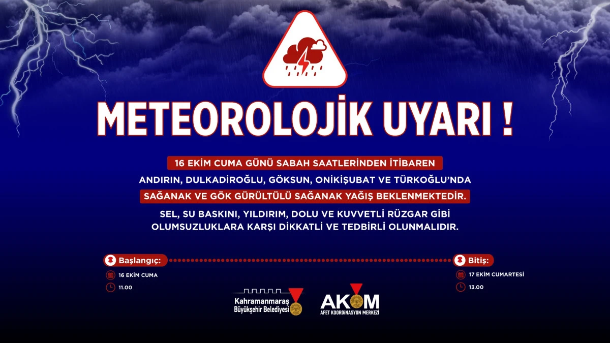 Kahramanmaraşlılar Dikkat! 5 İl&ccedil;ede Kuvvetli Sağanak Yağış Uyarısı
