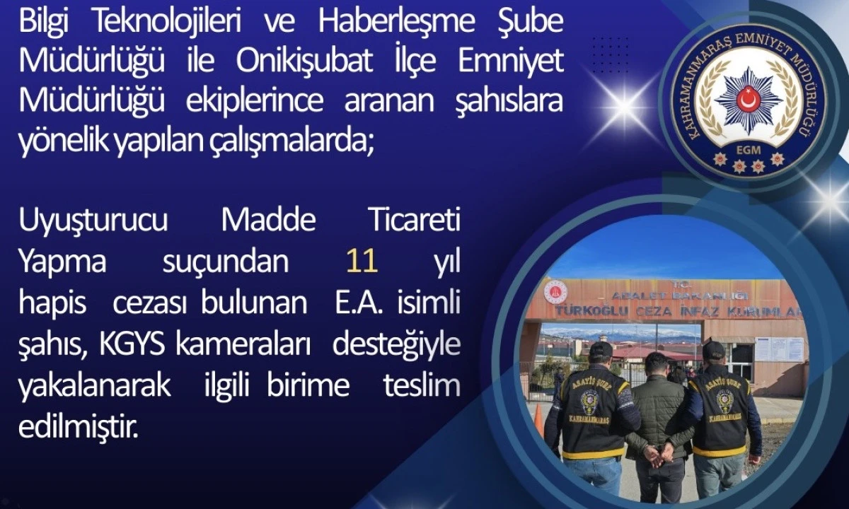 Kahramanmaraş&rsquo;ta 11 Yıl Hapis Cezası Bulunan Şahıs KGYS ile Yakalandı
