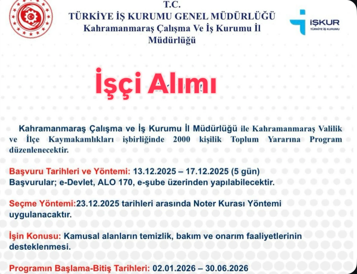 Kahramanmaraş’ta 2 Bin Kişiye Toplum Yararına Programla İş İmkanı