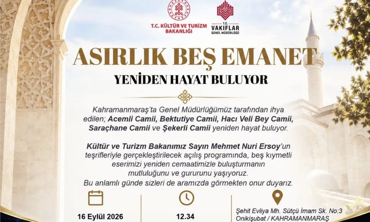 Kahramanmaraş&rsquo;ta Asırlık Beş Emanet Yeniden Cemaatine Kavuşuyor