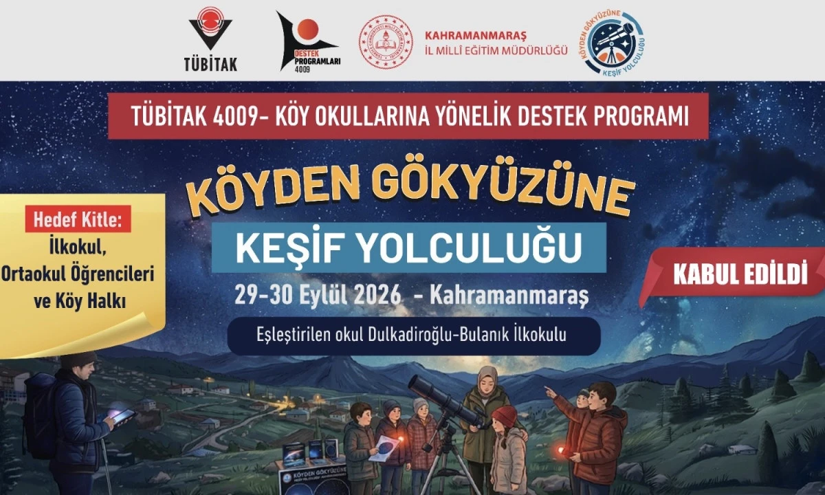Kahramanmaraş&rsquo;ta K&ouml;y Okullarına Astronomi Desteği: T&Uuml;BİTAK&rsquo;tan Anlamlı Proje Onayı