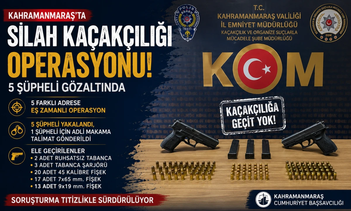 Kahramanmaraş&rsquo;ta Silah Ka&ccedil;ak&ccedil;ılığı Operasyonu: 5 Ş&uuml;pheli G&ouml;zaltında