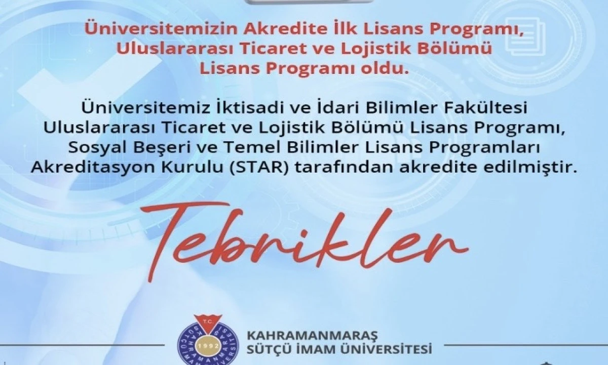 Ks&uuml;&rsquo;de Tarihi Başarı: İlk Akredite Lisans Programı Uluslararası Ticaret Ve Lojistik Oldu