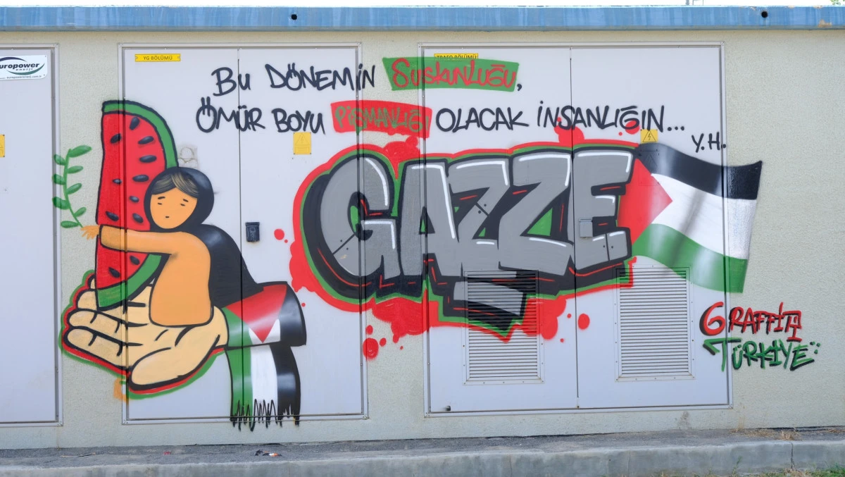 Onikişubat Belediyesi, Filistin temalı grafitilerle trafoları vicdan anıtına dönüştürdü 