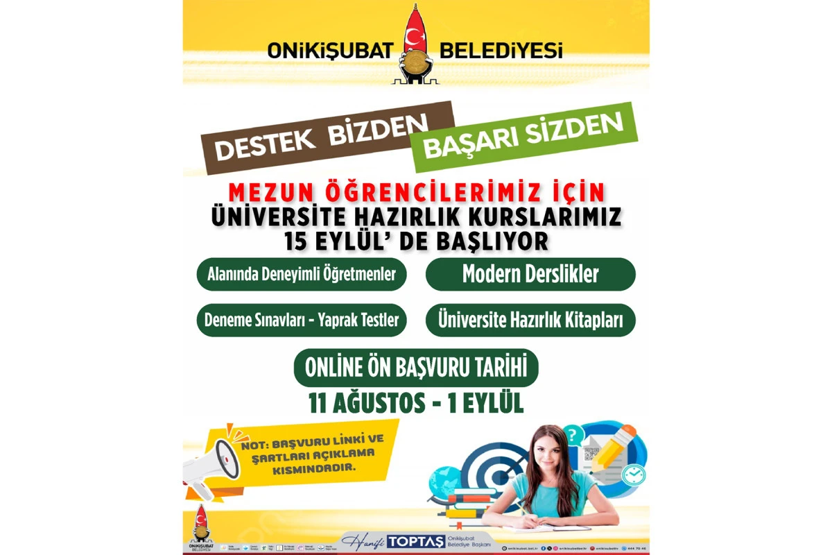 Onikişubat Belediyesi’nin ücretsiz Üniversite Hazırlık Kursu’nda yeni dönem başlıyor