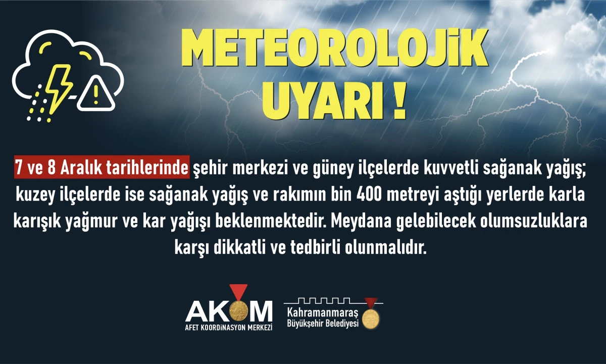 Şehir Genelinde Kuvvetli Sağanak ve Kar Yağışı Uyarısı