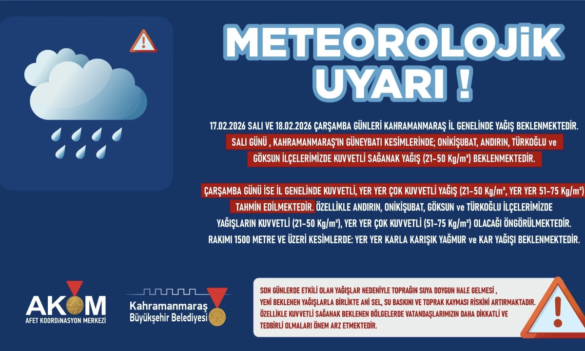 Şehir Genelinde Kuvvetli Yağış Uyarısı